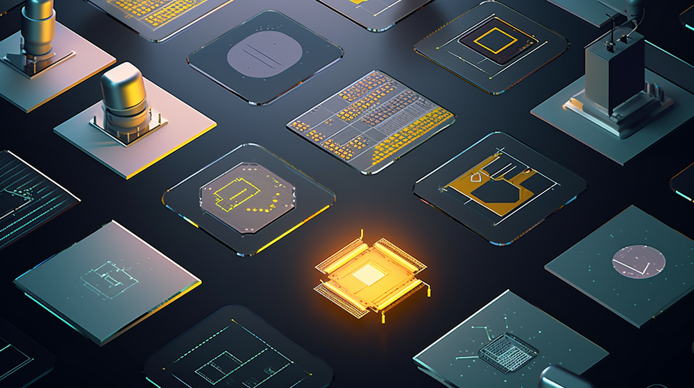 融合科技與藝術(shù) 半導(dǎo)體芯片生產(chǎn)制造工廠的插畫設(shè)計(jì)元素與電子元器件批發(fā)